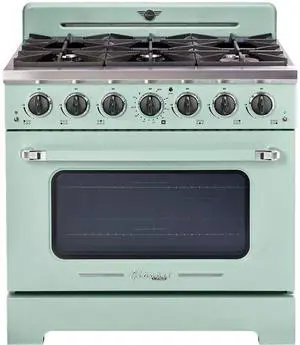 UNIQUE UGP36CRLG 5.2 Cu. Ft. Summer Mint Green Freestanding Classic Retro Pro Convection Gas Range UNIQUE UGP36CRLG 5.2 Cu. Ft. Summer Mint Green Freestanding Classic Retro Pro Convection Gas Range