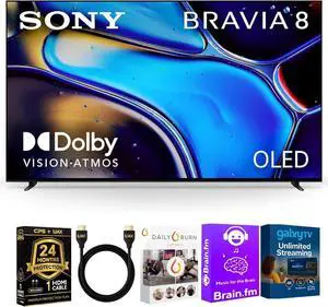Sony 55-Inch BRAVIA 8 OLED 4K HDR Google TV  XR OLED Contrast, Dolby Vision, 120Hz, HDMI 2.1, 24-Month CPS Protection, HDMI Cable & Streaming Bundle