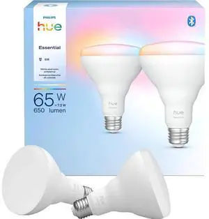 Hue 592659 Essential BR30 White and Color Ambiance 65W Dimmable LED Smart Bulb - (2 Pack)