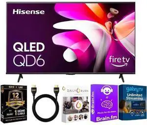 Hisense 75QD65NFKIT1  75 inch Class QD65 Series QLED 4K UHD Smart Fire TV with Streaming Bundle HDMI Cable and 12 Month