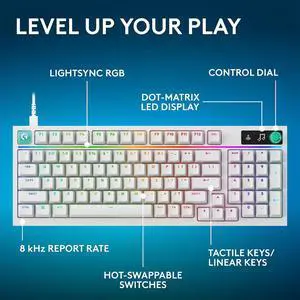 Logitech 920014239 G316 X 98 Hot Swappable Gasket Mount Wired Gaming Keyboard with Linear Switches and Dial - White Logitech 920014239 G316 X 98 Hot Swappable Gasket Mount Wired Gaming Keyboard with Linear Switches and Dial - White