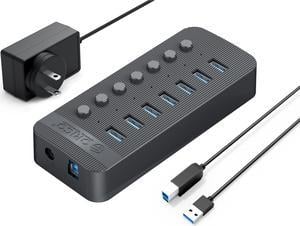ORICO Industrial 7 Ports USB 3.0 HUB, Individual Power On/Off Switches and LEDs with 24W Power Adapter For Macbook, iPad, iPhone, Laptops, Tablets Support BC1.2 protocol, maximum 5V1.5A