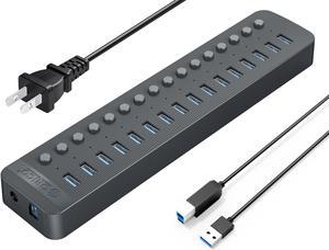 USB 3.0 Hub ORICO Powered 16 Ports USB Data Hub with Individual Switches and Indicator, 12V Power Adapter Support BC1.2 Charging, USB Extension for iMac Pro, MacBook Air/Mini, PS4, Surface Pro, PC