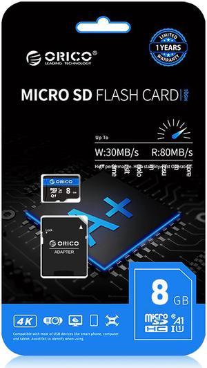 ORICO Ultra 8GB Micro SD Card Class 10 Memory Card with Adapter, Speed Up to 80MB/s