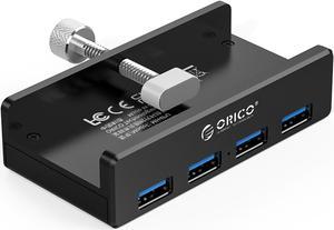 ORICO Aluminum 4 Ports USB 3.0 HUB,  USB splitter For Desktop Laptop Clip Range 10-32mm With 4.95FT ( 1.5Meter) Date Cable Ultra-Portable USB Expander for MacBook Air/Laptop/PC - Black