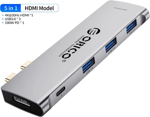 ORICO USB C Hub, 5-in-1 Type-C to HDMI-Compatible Adapter With 100W Power Delivery Type C Charging Port, 3 USB 3.0 Ports Adapter Compatible for MacBook and Other USB C Laptops ORICO USB C Hub, 5-in-1 Type-C to HDMI-Compatible Adapter With 100W Power Delivery Type C Charging Port, 3 USB 3.0 Ports Adapter Compatible for MacBook and Other USB C Laptops