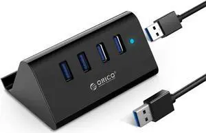 ORICO High Speed 4 Port USB 3.0 Hub with Phone Stand Portable 4 USB 3.0 HUB with Stand Phone Holder for Windows 10 / 8 / 7, Mac OS and Linux -Black