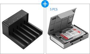 ORICO Tool-Free 2.5 & 3.5 in USB 3.0 to SATA External Hard Drive Enclosure HDD SSD Docking Station With 5*3.5 inch Shockproof Hard Disk Drive Protective Box Storage Case for 3.5" HDD SSD