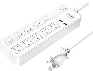 ORICO Portable Power Strip 5 Outlets 2 USB Ports Charging Station ( with Individual On/Off Switches ) for iphone,iPad,Home, Office,Nightstand & Workbench,1700 Joule - White