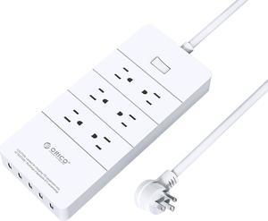 ORICO 10FT  6 Outlets & 5 USB Ports with 45° Right Angle Flat Plug , Power Strip Surge Protecto With 10ft Extension Cord for Home, Office, and More 1700 Joules-(ETL/FCC Listed)