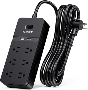 ORICO 15 FT Power Strip 6-Outlet Surge Protector Provides a total power output of 1875W with 2 smart USB Charging Port Wall Mount for home/office/travel(Black) ORICO 15 FT Power Strip 6-Outlet Surge Protector Provides a total power output of 1875W with 2 smart USB Charging Port Wall Mount for home/office/travel(Black)