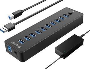 Powered USB HUB, ORICO USB3.0 10 Port HUB With 36W (12V/3A) Power Adapter & 3.3Ft. USB Date Cable for MacBook, Mac Pro/Mini, iMac, XPS, Surface Pro, Laptop, iPhone, Galaxy Series, HDD SSD, and More