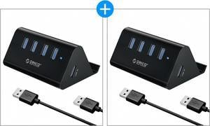 2 PACK ORICO 4 Port USB 3.0 Portable Data HUB with Phone holder, 3.3ft USB Cable Included, Support Phone Stand Function for Laptop, Notebook, PC, Surface Pro, Flash Drives, and Mobile HDD