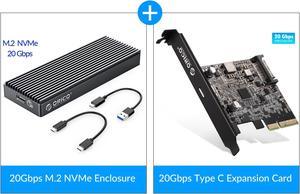 ORICO M.2 NVMe SSD Case 20Gbps Aluminum M.2 NVMe SSD Hard Drive Enclosure With PCI-Express 4X to USB 3.1 Gen 2x2 (20 Gbps) for Windows 7/8/10/Linux/MAC OS, PCIe x4 (3.0), PCIe x8, PCIe x16