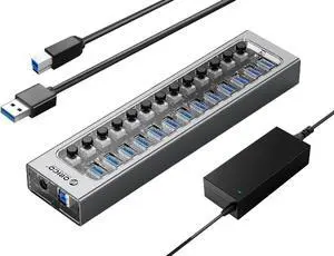 ORICO USB Hub 3.0 Powered 13 Ports USB Data Hub with 12V5A Power Adapter, Individual Power Switches, and LEDs, USB Extension for iMac Pro, MacBook Air/Mini, PS4, Surface Pro, Notebook PC, Laptop