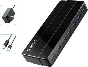 ORICO USB 3.0 Hub 7-Port Powered USB3.0 HUB High-Speed Data Transfer with Premium 12V Power Adapter LED Indicator for Windows, Mac OS, Linux, USB Flash Storage and Other Devices