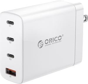 ORICO 100W PD 3.0 GaN Charger 3x USB-C and 1x USB-A QC4.0 GaN Macbook Tablet Phone Fast Charging Quick Charge, Power Delivery for MacBook Pro/Air, iPad Pro, iPhone 13 (White)