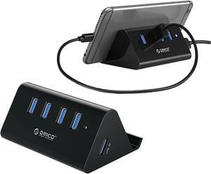 USB HUB, ORICO 4 Port USB 3.0 Portable Data HUB with Phone holder,  3.3ft USB Cable Included, Support Phone Stand Function for Laptop, Notebook, PC,  Surface Pro, Flash Drives, and Mobile HDD
