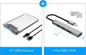 ORICO 2.5" USB 3.0 External Hard Drive Disk Enclosure & 4 Port USB C to USB 3.0/2.0 HUB, High-Speed Case for 2.5 Inch SATA HDD and SSD[Optimized For SSD, Support UASP SATA III]Tool Free (2139U3)
