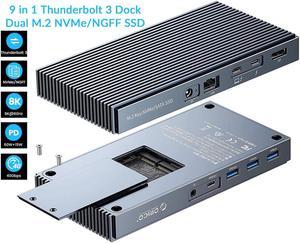 ORICO M.2 NVMe NGFF Enclosure with Thunderbolt 3 Docking Station 9 in 1 USB C Laptop Docking Station with thunderbolt 40 Gbps,DP 1.4,Ehernet,10Gbps USB C, 60W Laptop Charging,15W Phone Charging, Audio