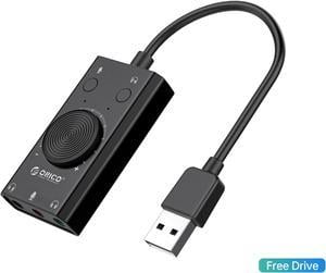 ORICO Portable USB External Sound Card Microphone Earphone Two-in-One With 3-Port Output Volume Adjustable For Windows/Mac/Linux