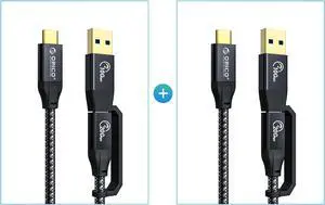 ORICO 2-Pack PD 100W Power Type-C/USB to Type-C Cable 1ft. 20Gbps SuperSpeed Transfer HD 4K @60Hz Video Braided with E-mark Chip for MacBook