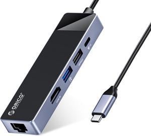 ORICO USB C HUB, 5 in 1 USB3.0 5Gbps USB-C HUB PD60W 4K@30Hz HDMI-Compatible RJ45 for MacBook Air PC