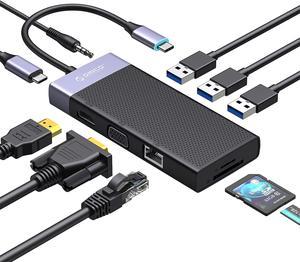 ORICO USB C Docking Station Dual Monitor 10 in 1 USB-C Triple Display Type C Multiple Adapter with 4K HDMI, VGA, PD 87W, SD /TF Card Reader, Ethernet, 3 USB Port, Audio Compatible for Windows and Mac