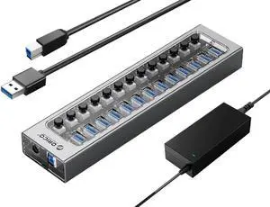 [Refurbished] ORICO USB Hub 3.0 Powered 13 Ports USB Data Hub with 12V5A Power Adapter, Individual Power Switches, and LEDs, USB Extension for iMac Pro, MacBook Air