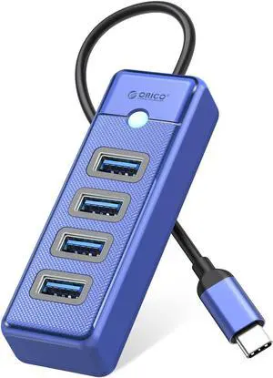ORICO USB C Hub 4 Ports USB 3.1 Type C to USB 3.0 Hub Adapter, USB Splitter for Laptop, Mobile Phone, Tablet with 0.5ft Cable, Compatible with Mac OS 10.X and Above, Linux, Android-Blue
