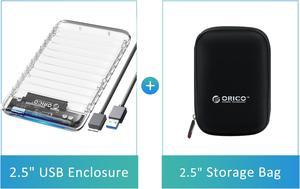 ORICO 2.5" Transparent USB 3.0 to SATA 3.0 External Hard Drive Disk Enclosure Box, USB 3.0 High-Speed Case for 2.5" HDD / SSD, Case Support UASP Protocol SATA III Tool Free Up To 4TB With Cover