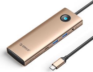 ORICO USB C Docking Station 9 in 1 USB-C Type C Multiple Adapter with 4K@60Hz HDMI-Compatible, PD 100W, SD /TF Card Reader, RJ45 2.5G, 2x USB 3.0 Up to 5Gbps, Audio Compatible for Windows and Mac Gold