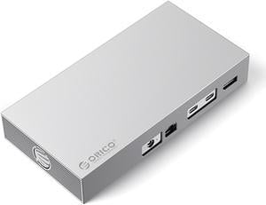 ORICO 8K Dual Thunderbolt 3 Dock  40Gbps with Dual Bay M.2 NVMe NGFF Enclosure USB C HUB with 60W Power Delivery, Display 8K@60Hz, Dual 4K, Gigabit Ethernet For Thunder Silver