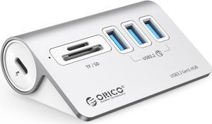 ORICO USB 3.0 Hub Aluminum with Card Reader [5Gbps], 3 Port USB Hub with 1.64Ft USB-C Cable and USB-A Adapter USB Splitter for iMac, All MacBooks, Mac Min