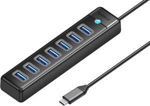 ORICO USB C to 7-Port USB 3.0 Hub USB Port Expander, Fast Data Transfer USB Splitter for Laptop, Compatible with All USB Port Device (1.65FT, 7 Port USB A)