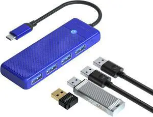 ORICO Type C to 4-Port USB 3.0 Hub, Ultra-Slim Data USB Hub with 0.98ft Extended Cable for Windows,XP, Vista ,Windows, Linux and Mac Desktop or Laptop -Blue