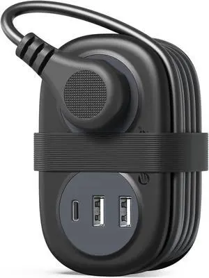 ORICO Travel Power Strip with USB Ports, Portable Outlet Strip with 2 AC Outlets 3 USB Ports (1 USB C), Flat Plug 3.7ft Short Extension Cord with Multiple Outlets Cruise Must Haves - Black