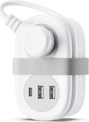 ORICO Travel Power Strip with USB Ports, 3.7FT Portable Power Strip Flat Plug, Flat Plug Extension Cord with 2 AC Outlets 3 USB Ports (1 USB C), Multi Plug Extension Cord for Cruise, Office, Hotels