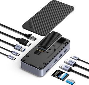 USB C Hub with M.2 SSD Enclosure, ORICO 10-in-1 USB-C Docking Station, 10Gbps USB 3.2 Gen2 M.2 NVMe/SATA SSD Reader, Support 4K@60Hz HDMI, 100W PD, SD/TF, Ethernet - DPM2P9