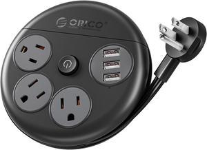 ORICO Power Strip with Switch , USB Charging Station  with 4 Outlets 3 USB A Ports, 4 ft Extension Wrapped Cord, Ultra Flat Plug, Wall Mount , Travel Cruise Office School Dorm Room Essentials