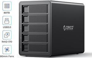 ORICO 5 Bay Raid External Hard Drive Enclosure Support 90TB for 2.5/3.5 inch HDD SSD Multi-Bay Aluminum Hard Drive Case for Enterprise Data Storage Built-in 150W Power With Raid for NAS Expansion