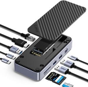 ORICO USB C HUB with NVMe/SATA SSD Enclosure 10 In 1 Type C Docking Station PD 100W Charging USB3.2 10Gbps HDMI RJ45 SD/TF Adapter Compatible for MacBook HP Lenovo Laptops DPM2P9