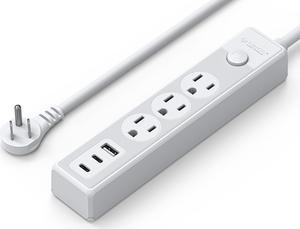 ORICO Flat Plug Power Strip with 3 Widely Outlets 1 USB A Port 2 USB C Ports, 10 Ft Extension Cord, Multiple outlets for Indoor Home Office, Dorm Room Essentials