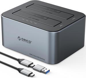 ORICO Hard Drive Docking Station with Offline Clone, Aluminum Alloy Dual Bay USB C to SATA Hard Drive Dock Holder for 2.5 or 3.5 Inch HDD 36TB UASP Support,Gray (6626C3-C)