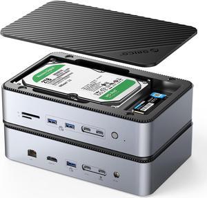 ORICO USB-C Hub with Dual Hard Drive Enclosure, 12-in-1 USB C Docking Station Fits M.2 NVMe/SATA SSD and 2.5/3.5 inch SSD, 10Gbps, 4K@60Hz HDMI, 100W PD, Ethernet, Card Readers 100MB/s - D35M2