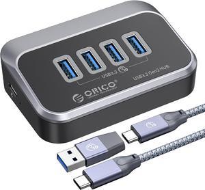 ORICO USB Hub 10Gbps with 4 USB A Ports, USB 3.2 Gen 2 Hub with 1.64Ft USB-C Cable and USB-A Adapter USB Splitter for iMac, All MacBooks, Mac Mini-Black