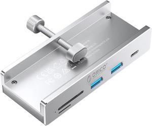 ORICO USB C HUB, Monitor-Edge and Desk-Edge USB 3.0 2-Port & USB C*1+TF/SD+Audio, Extra Power Supply, Space-Saving, Compact USB 3.0 Clamp Hub, Ultra-Portable Travel Hub for Laptop Silver