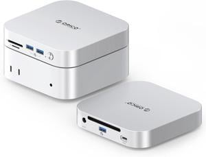 ORICO MiniLink USB4 40Gbps Hub for Mac Mini M4, 7-in-1 Aluminum Docking Station with Dual NVMe M.2 SSD Slots, 10Gbps USB-A Ports, 4.0 SD/TF Card Readers