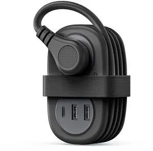 ORICO Travel Power Strip with USB Ports, 3.7 ft Extension Cord with 2 AC Outlets 3 USB Ports (1 USB-C), Flat Plug Power Strip with USB C Cruise Travel Must Haves - Black