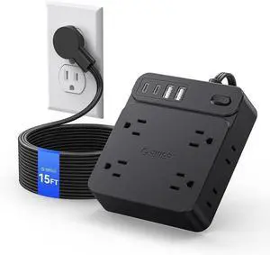 ORICO Long Flat Plug Extension Cord, Surge Protector Power Strip, 12 in 1 Extension Cord with 8 AC Outlets 2 USB-A and 2 USB-C Ports, Mountable Outlet Extender for Studio/Office/Home- SP1